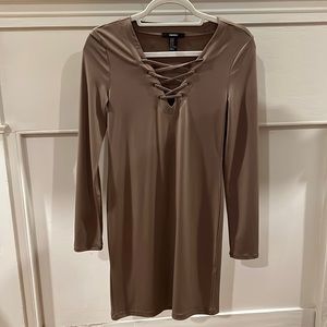 Forever 21 Bodycon Lace Up Taupe Dress.  Size Medium